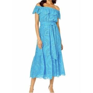 Lilly Pulitzer Geri Off Shoulder Dress Seabreeze Blue Eyelet Size Small